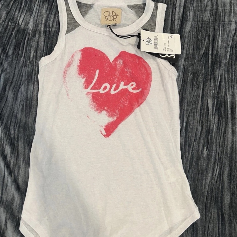 Chaser White and Red Heart Tank Top